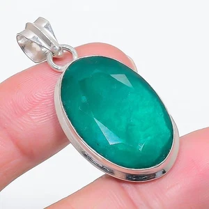 Emerald(Simulated) Gemstone 925 Sterling Silver Jewelry Pendant 1.73" T454 - Picture 1 of 2