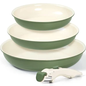 Ceramic Frying Pan Set, 8" 9.5" and 11" Fry Pans with Removable Handle, Nonst... - Picture 1 of 7