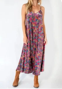 Natural Life Gracie Velvet Slip Dress Dark Floral Garden Women's Size Medium - Picture 1 of 13
