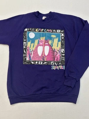 Sudadera De Colección City Cats Seattle Jerzees Hecha en EE. UU. Gráfico Púrpura L Foto 1 de 4