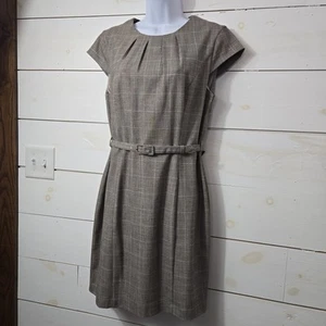 H&M Mujeres Mediano Clásico Manga Gorra Plisado Cinturón Vaina Vestido Gris Cuadros Trabajo - Imagen 1 de 14
