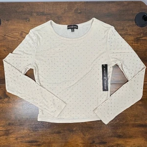 Strass Netz Langarm Top transparent nude Glitzer Y2K M Neu mit Etikett fast berühmt - Bild 1 von 9