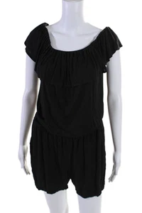 Splendid Womens Sleeveless Ruffled Off Shoulder Knit Romper Black Size Medium - Picture 1 of 6
