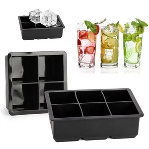 4/6 Large Flexible Silicone Ice Cube Square Tray Big Cube Giant Jumbo Moulds NEW - Picture 1 of 14