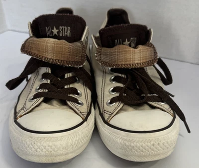 Converse All Star Shoes Womens Size 8 Brown Plaid Double Tongue Low Top Sneakers - Image 1 of 4