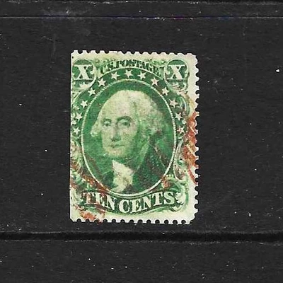 US Scott #32Type II Washington 10 centavos usado, verde, red de cancelación, en muy buen estado Foto 1 de 2