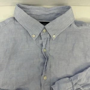 Charles Trywhitt Herren Blau Leinen Langarm Button Down Slim Fit Freizeit XL LESEN - Bild 1 von 10