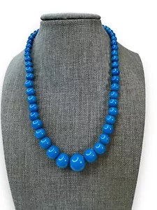 "Collar vintage con cuentas de vidrio azul 16,5"" cierre plegable" - Imagen 1 de 8
