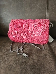 Made In India Handcrafted Pink Sequins & Beaded Shoulder/ Clutch Bag - Picture 1 of 4
