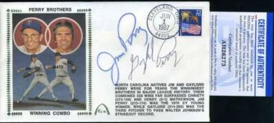 Jim And Gaylord Perry PSA DNA Coa Autograph Hand Signed 1987 FDC Cache - Image 1 of 2