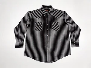 Plains Western Wear Western Pearl Snap Long Sleeve Shirt XL Black Gray Striped - Picture 1 of 10