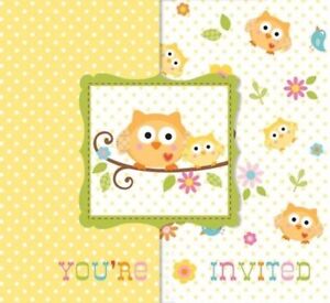 Happy Tree Owl Baby Shower Party Supplies Invitations 8 count 