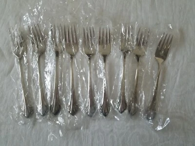 9 Pc 1881 Rogers Oneida Bittersweet Repose Floral Stainless Salad Forks NEW - Image 1 of 4