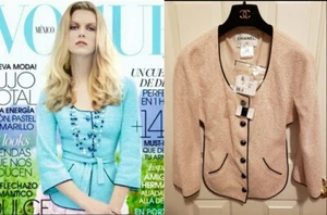 5.9K New Chanel 2012 Tweed Logo Bow Pink Suit Jacket 34 36 2 4 6 Top Coat S M - Picture 1 of 24