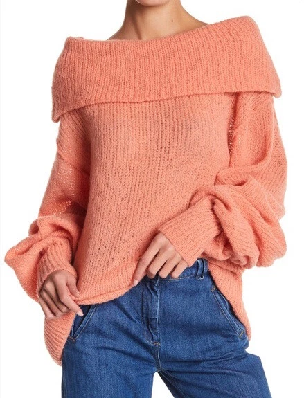 People Ophelia off The Shoulder Peach Sweater Size Small 86125