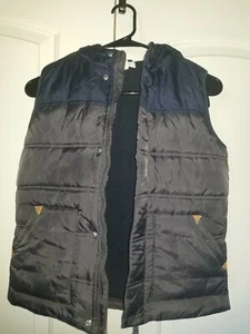 PUMPKIN PATCH Boys PUFFER VEST 2 Toned Hooded Fleece Lined Sz 10 Dk Blue - Picture 1 of 3