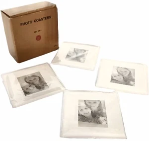 Kathryn Beich Set of 4 Photo Coasters Drink Saucer New Square White 3.5 NOS 4111 - Picture 1 of 9