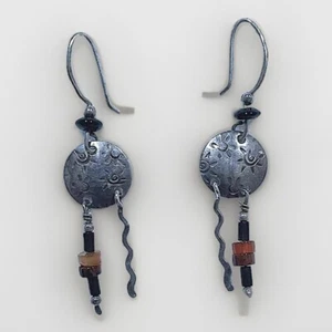 Pamela Worthington Silver Earrings 2 inches long 1980s Southwestern Style HandMa - Bild 1 von 7