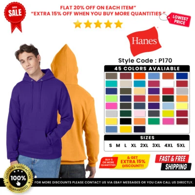 Hanes P170 Мужская EcoSmart флис удобный пуловер с капюшоном толстовка с капюшоном - Изображение 1 из 2