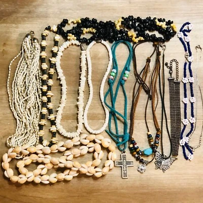 Lote de 12 Collares Shell Coral Perla Piedra Cuero Vintage Foto 1 de 4