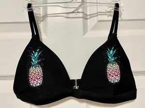 Hollister Black Bikini Top with Embroidered Pineapple Appliques Size Small - Picture 1 of 3