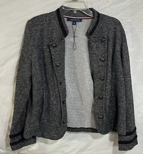 Y2K Tommy Hilfiger Cardigan Womens XL Open Front Gray Blazer Buttons New - Picture 1 of 12