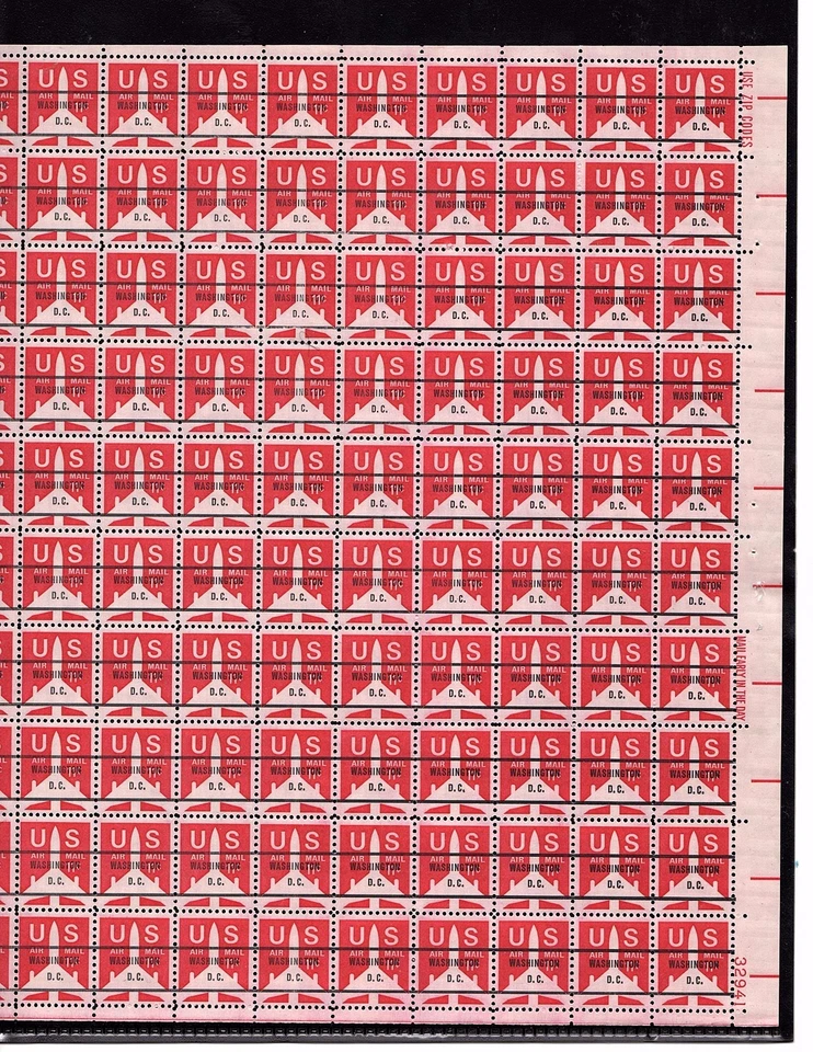 PRECANCEL US SCOTT #C78B 11 CENTS AIR MAIL JET SILHOUETTE  SHEET OF 100 NH OG - Image 1 of 1