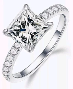 2.5CT Princess Cut Moissanite Sz 7.5 Engagement Ring 14K White Gold Plated 925 - Picture 1 of 6