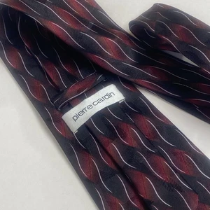 Vintage Pierre Cardin Necktie Classic Size Red / Black Geometric Silk 80s 90s B1 - Picture 1 of 11