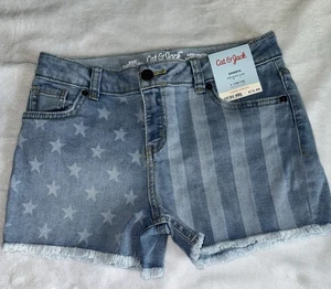 Cat & Jack Girls Flag Print Shorts With Frayed Hems, Size L (10/12) - Picture 1 of 2