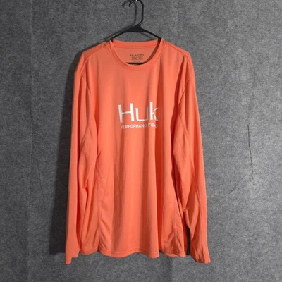 HUK Performance Fishing  Shirt Mens Sz XXL Long Sleeve Coral Orange Outdoor Logo - Image 1 of 4
