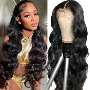 13x4 Body Wave Lace Front Perücken Echthaar vorgezupft 180% Dichte HD Transparent... - Bild 1 von 7