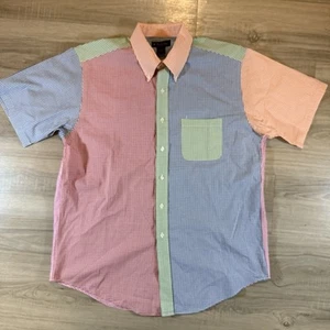 Vintage Brooks Brothers Shirt Men's Large Multicolor Gingham Plaid Color Block - Picture 1 of 5
