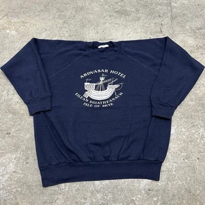 Vintage 70s Isle Of Skye Raglan Crewneck Sweatshirt Adult Large Navy Blue Rare - Imagen 1 de 7