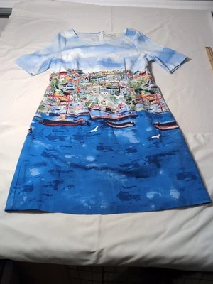  Vestido Rafaella Paisaje Marino Costero Usable Arte Manga Corta Cremallera Trasera 14  Foto 1 de 4
