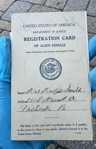 Ultra Rare WW1 US Department of Justice Alien Registration Card - Picture 1 of 5