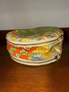 Talon Vintage Round Yellow Two-Sided Flowers Cosmetics Travel Organizer Jewelry - Picture 1 of 6