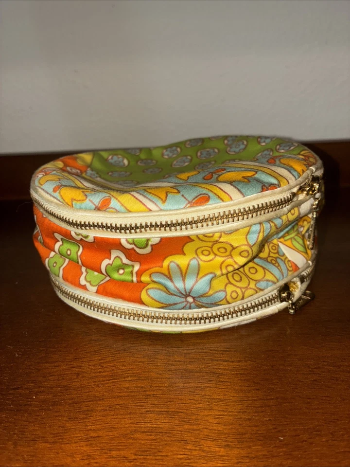 Garra Vintage Redonda Amarilla Dos Caras Flores Cosméticos Viaje Organizador Joyería Foto 1 de 4