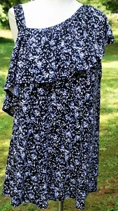 New Motherhood Plus Shirt Floral Women 2X Black 1-Shoulder Ruffle Asymmetrical - Picture 1 of 10