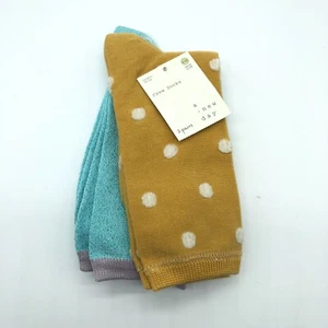 A New Day Womens Crew Socks 2 Pairs Polka Dot Yellow Blue Metallic - Picture 1 of 3