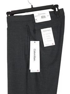 Calvin Klein Men's Slim-Fit Stretch Dress Pants Charcoal Blue Plaid 34x34 NWT - Picture 1 of 4