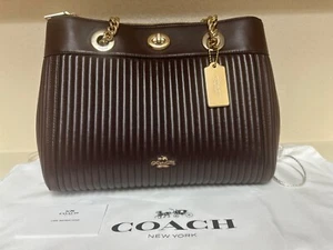 Coach 22751 Turnlock Edie Quilted Leather Carryall Shoulder L Bag Oxblood NWT - Picture 1 of 15