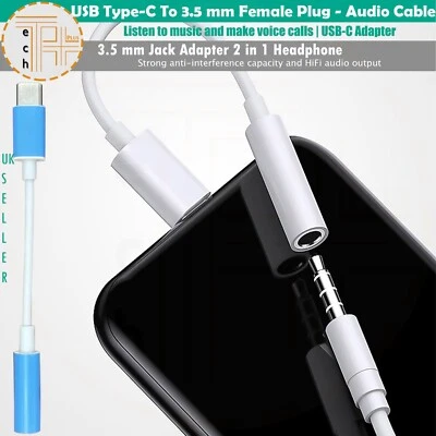 USB Type C to 3.5 mm AUX Audio Headphone Jack Cable Adapter Samsung & iPhone - Image 1 of 4