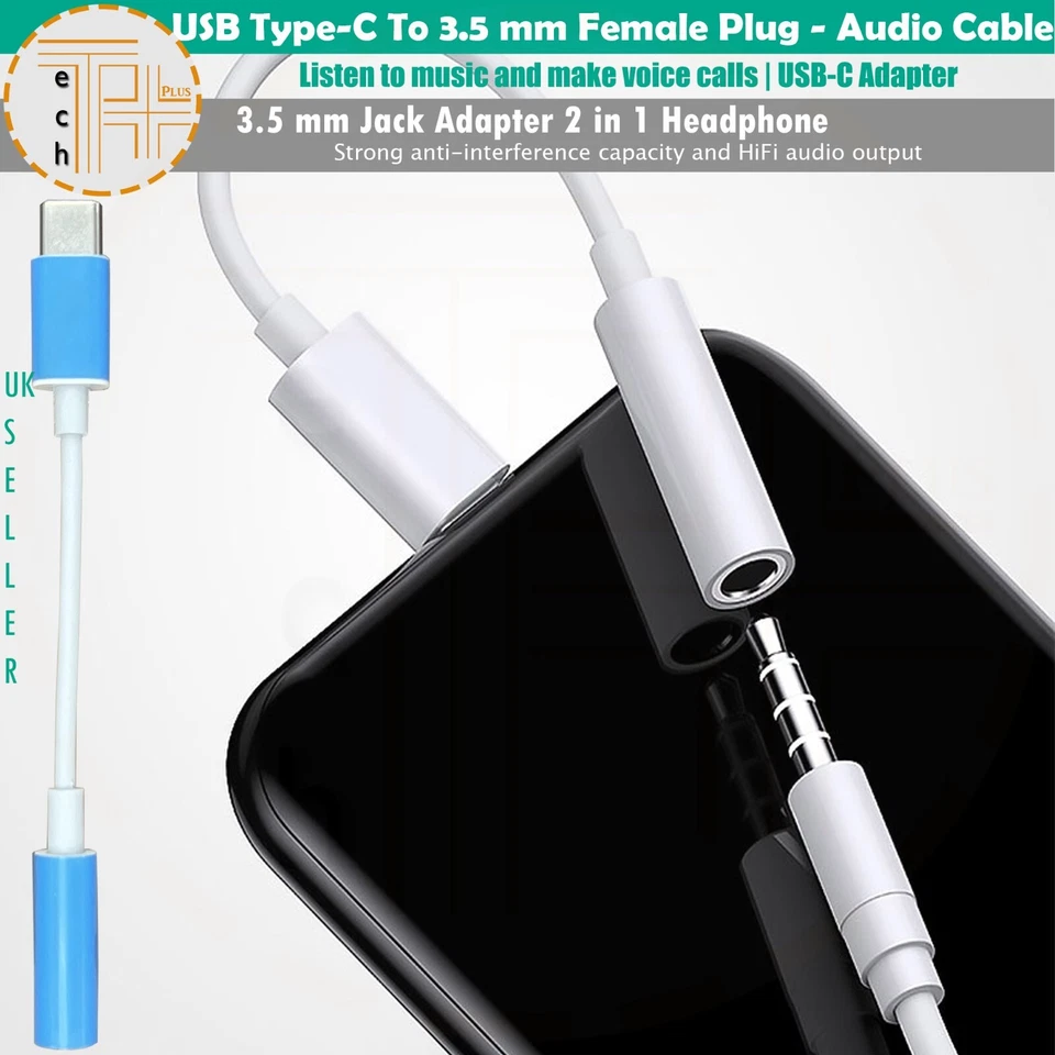 USB Type C to 3.5 mm AUX Audio Headphone Jack Cable Adapter Samsung & iPhone - Image 1 of 4