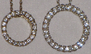 Lot Of 2 Necklaces Rhinestone Pendant Silver Tone Gold Plated Womens