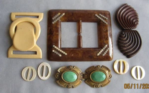 Vintage and Antiqiue Buckles Lot - Czech, MOP and Early Plastics - Picture 1 of 11