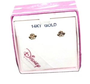 Disney Princess Two Tone 14K Yellow Gold Tiara Crown 6x5mm Baby Girl's Earrings - Picture 1 of 2