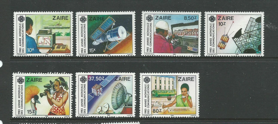 Zaire 1983 Año de las Comunicaciones Mundiales Conjunto de 7 Sellos Completo MUH/MNH  Foto 1 de 1