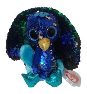 Ty FLIPPABLES Sequins Beanie Boos TYSON Peacock 6" NEW MWMTs Plush Stuffed Toy - Picture 1 of 10