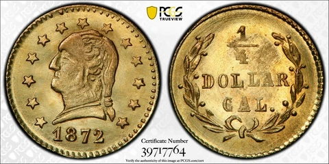 1872 Washington California GOLD QUARTER DOLLAR *PCGS UNC* 150 Known *FAST SHIP!! Cover